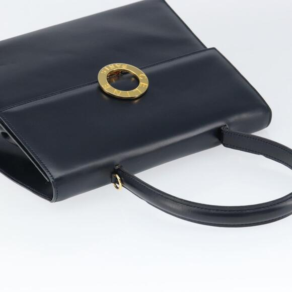 CELINE Circle Hand Bag Leather Navy Gold Auth 149129 - Picture 6 of 16